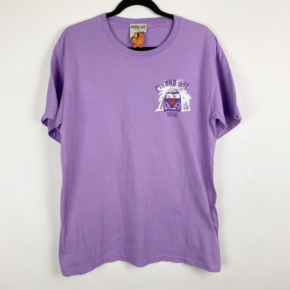 Pirana Joe Graphic T-Shirt Mens Large Purple Garment Dyed Roatan‎ Surf Van